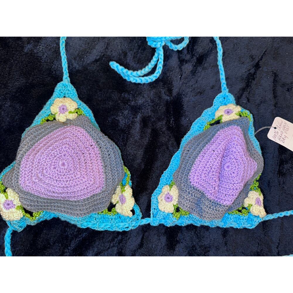 NWT GORGEOUS HANDMADE BOHO COTTON CROCHET BIKINI TOP L - Picture 3 of 11